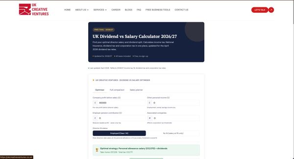 Screenshot of Dividend vs Salary Optimiser