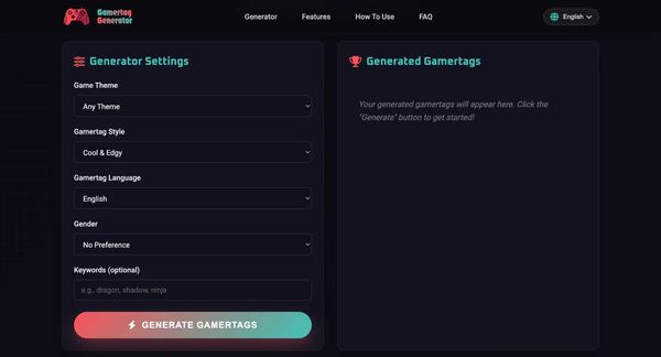 Screenshot of Gamertag Generator