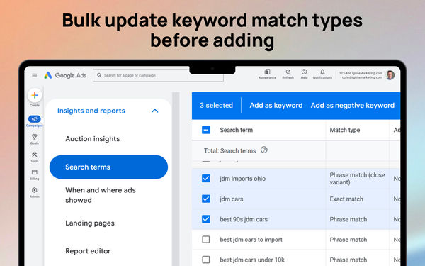 Screenshot of Google Ads Keyword Match Type Helper