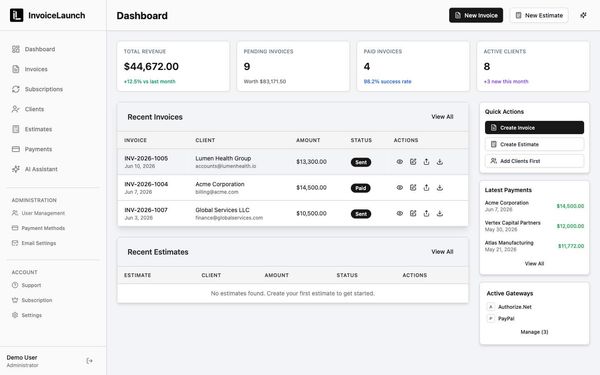 Screenshot of InvoiceLaunch