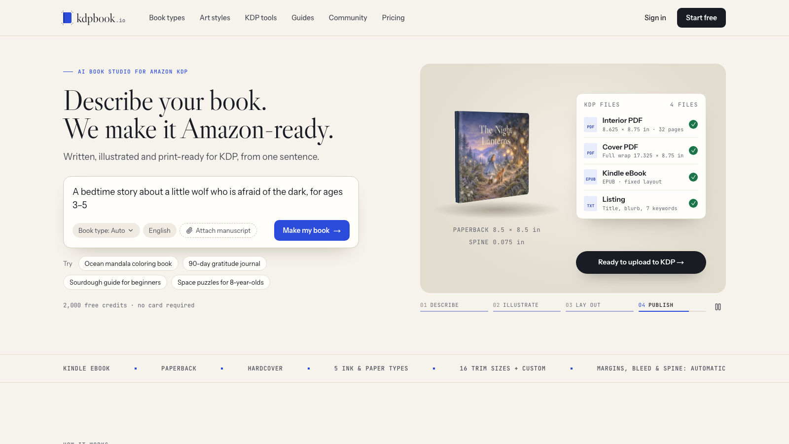 Screenshot of kdpbook.io
