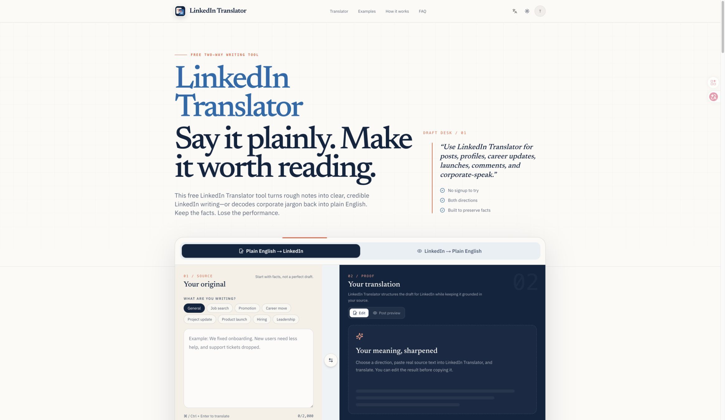 Screenshot of LinkedIn Translator