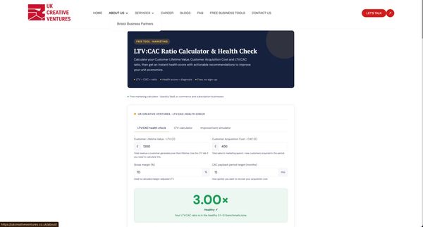 Screenshot of LTV:CAC Health Check Calculator