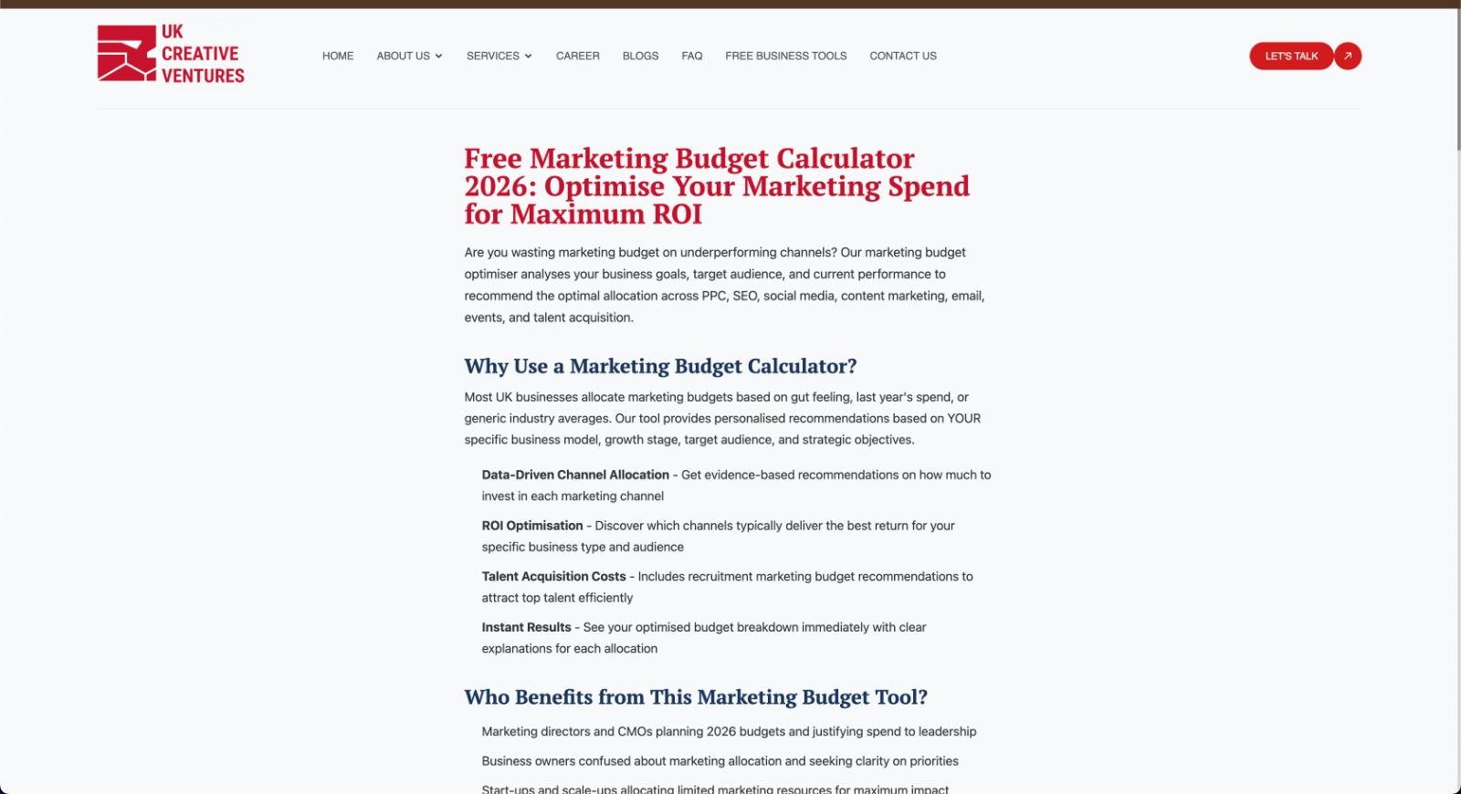 Screenshot of Marketing Budget Optimiser