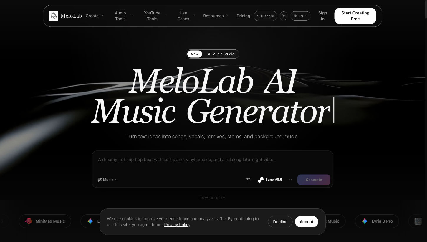 Screenshot of MeloLab AI Music Generator