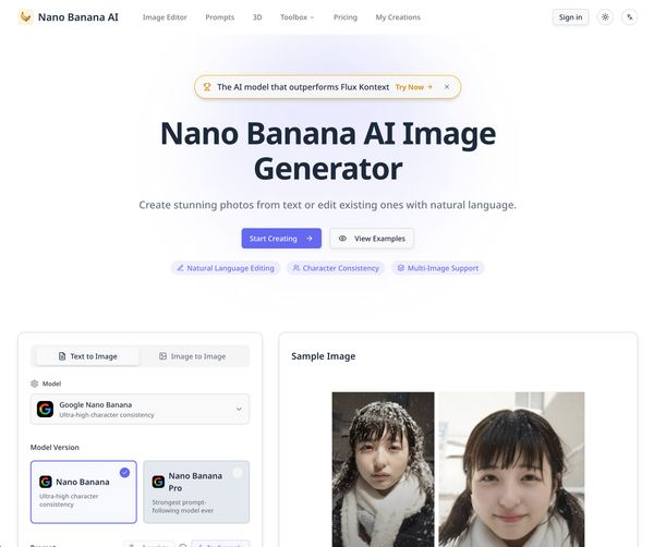 Screenshot of Nano Banana - Create Artistic Images with Editing