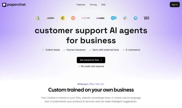 Screenshot of Paperchat - AI customer support