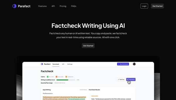 Screenshot of Parafact AI