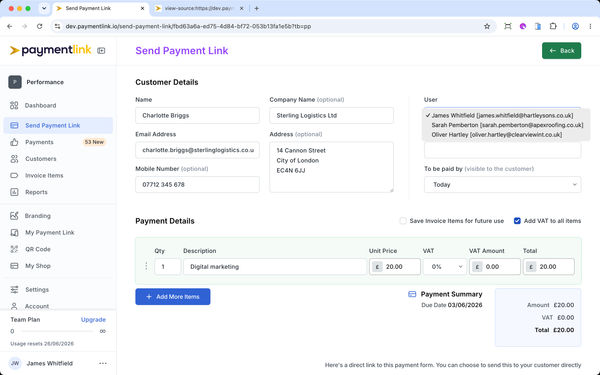 Screenshot of Payment Link