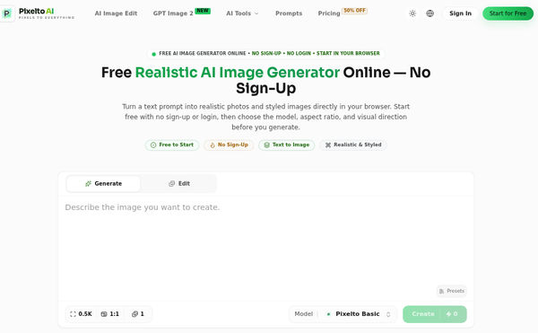 Screenshot of Pixelto AI