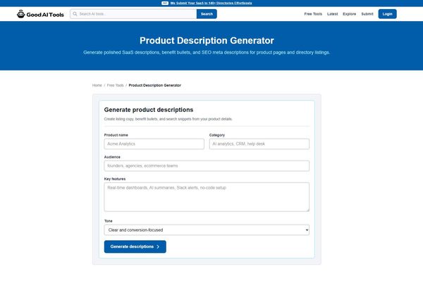 Screenshot of Product Description Generator