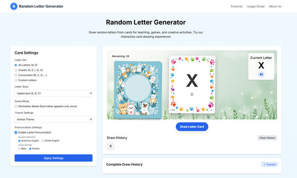 Screenshot of Random Letter Generator