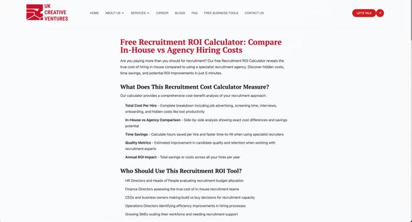 Screenshot of Recruitment ROI Calculator
