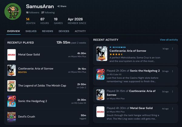Screenshot of retroshelf