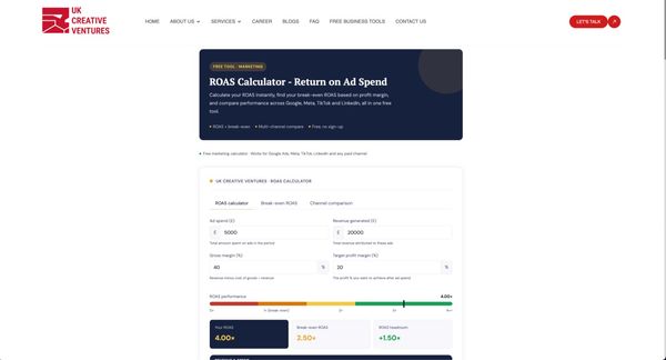 Screenshot of ROAS Calculator