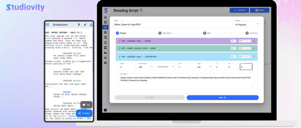 Screenshot of Script Breakdown Software with AI Screenplay breakdown | Studiovity
