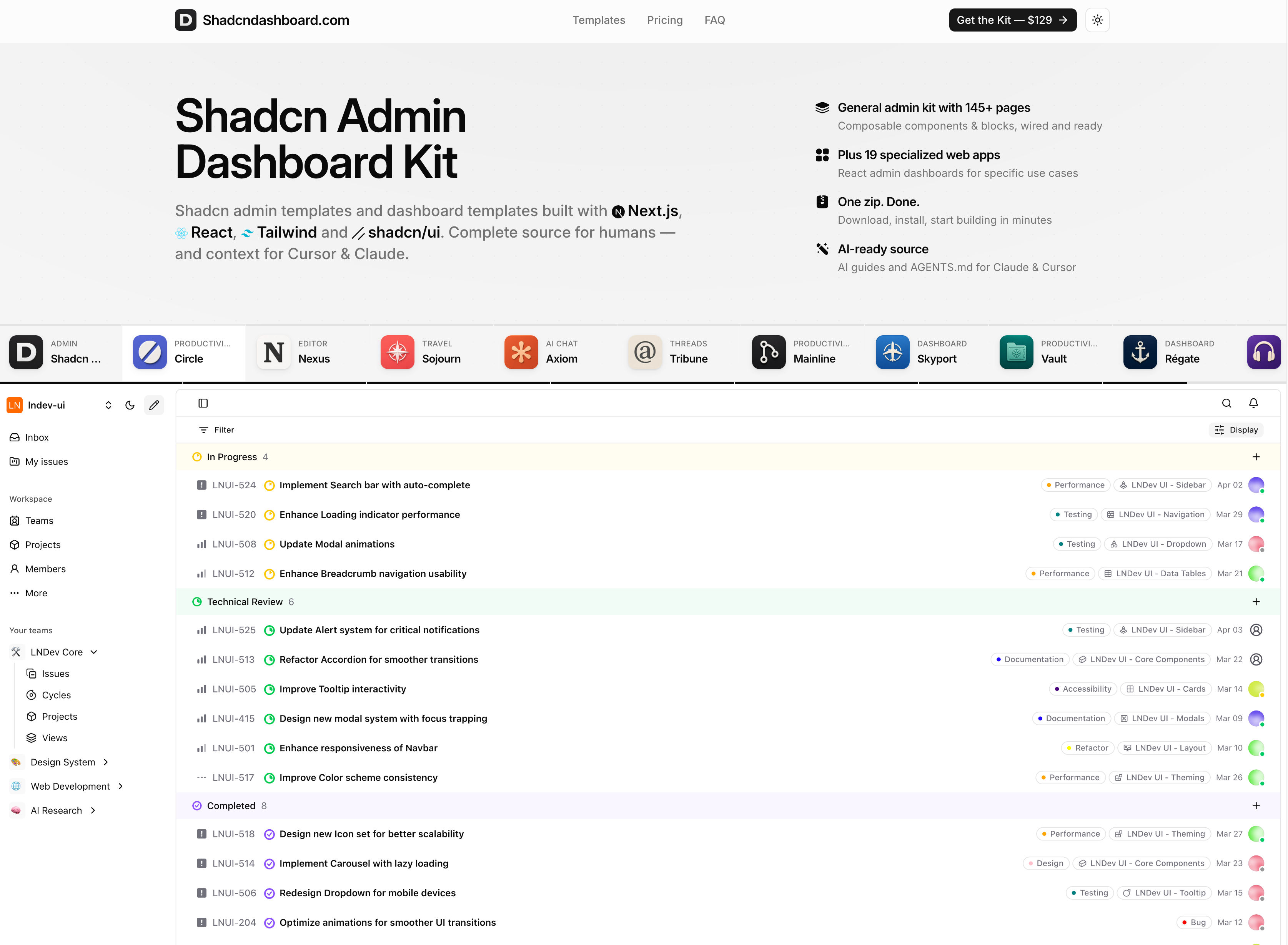 Screenshot of Shadcndashboard