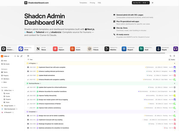 Screenshot of Shadcndashboard