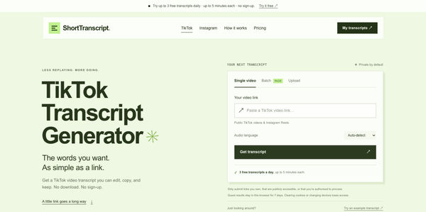 Screenshot of ShortTranscript
