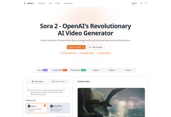 Screenshot of Sora 2 AI — Unleash Cinematic Potential with Physics-Based Video