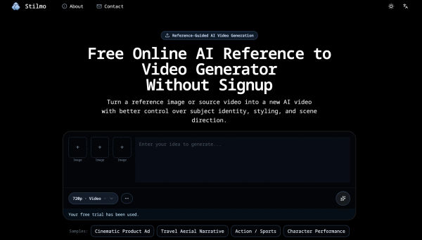 Screenshot of Stilmo | Reference to Video AI Generator