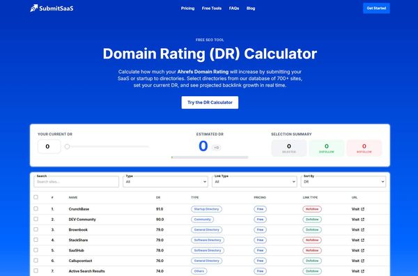 Screenshot of SubmitSaaS Domain Rating Calculator
