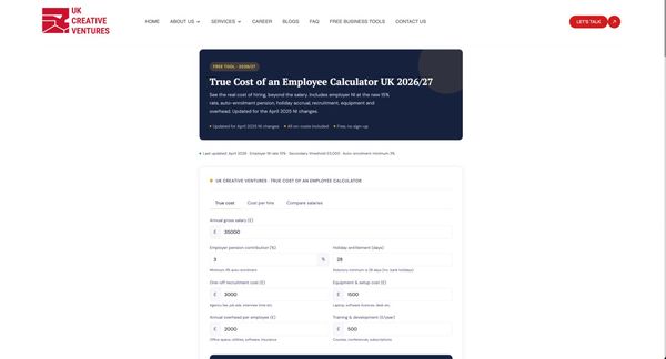 Screenshot of True Cost of an Employee Calculator