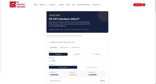 Screenshot of UK VAT Calculator