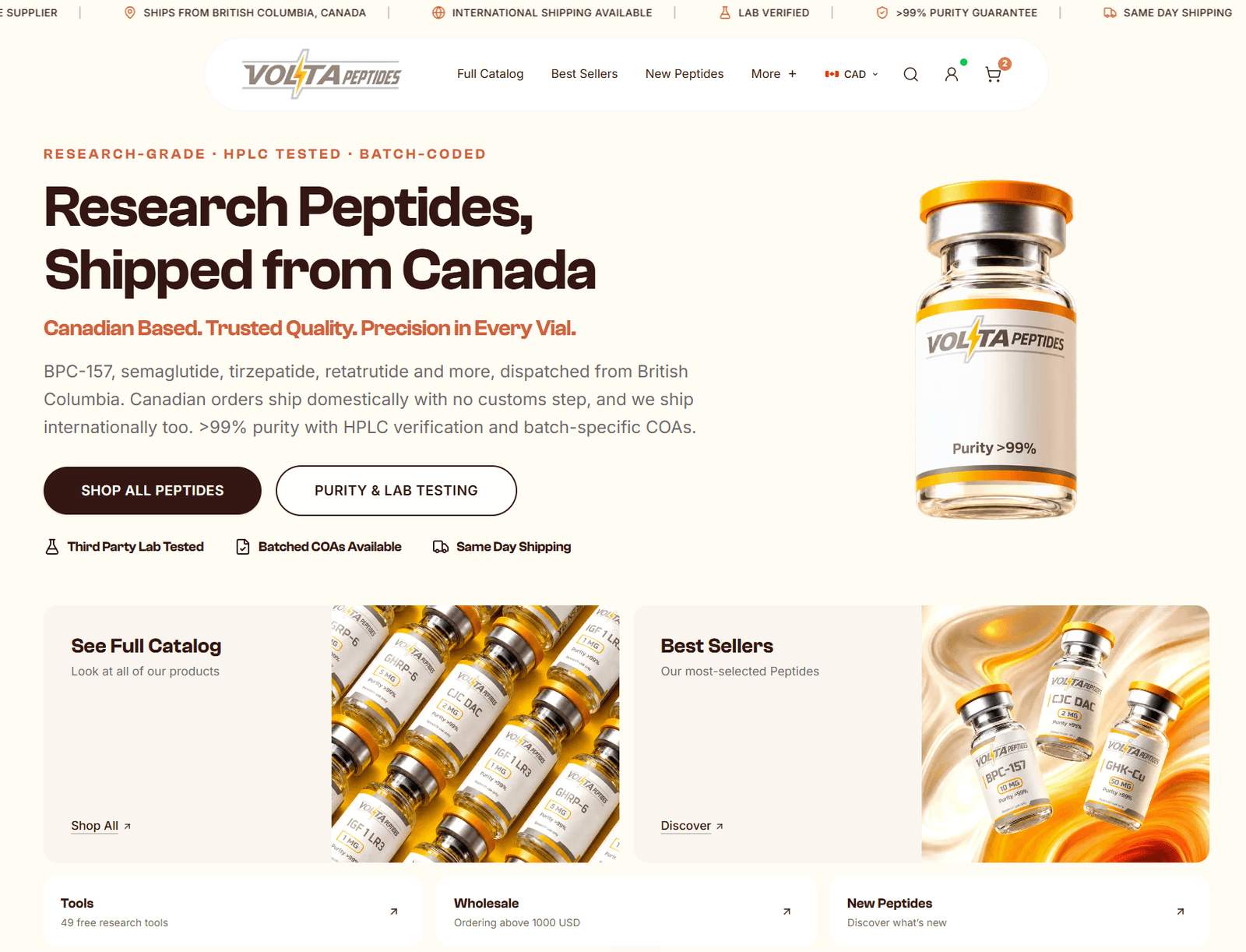 Screenshot of Volta Peptides