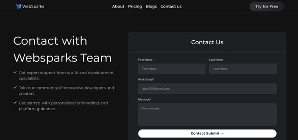 Screenshot of websparks