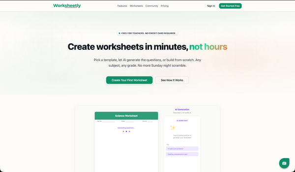 Screenshot of Worksheetly
