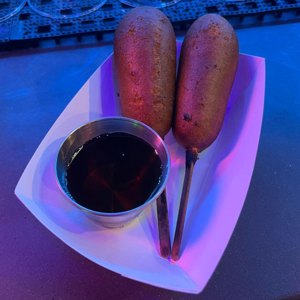 A visualization of the menu item "Breakfast Corndogs"