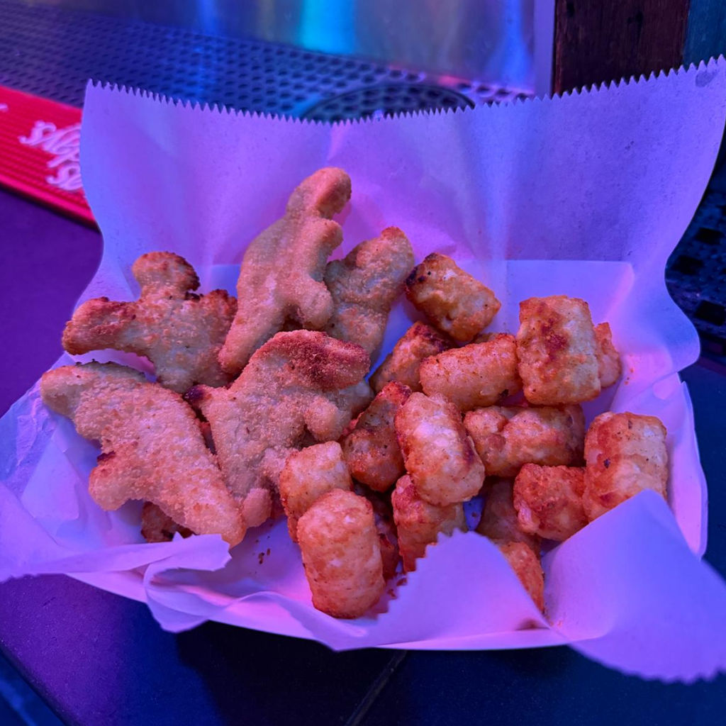 A visualization of the menu item "ROARRR! Dino Nuggies and Tots"
