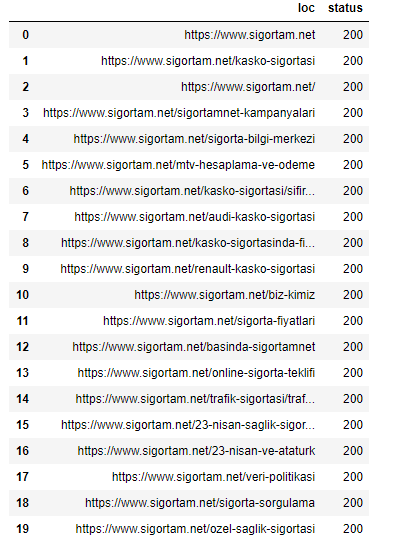 URL Status Codes from Sitemap