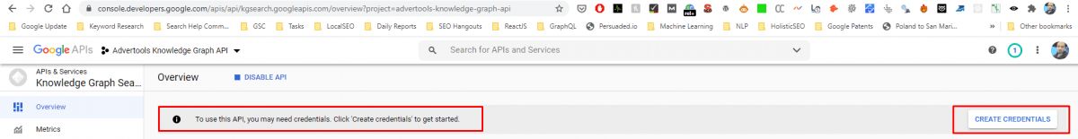 Google Knowledge Graph API Credential Creation