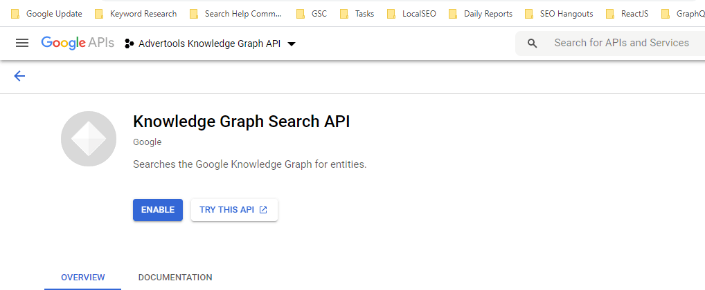 Knowledge Graph Search API Activation