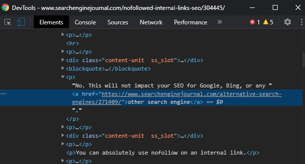 Nofollow Chrome DevTools Checking