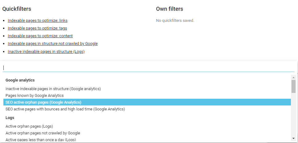 Quickfilters for SEO Crawl Report