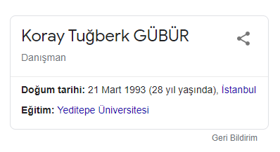 Knowledge Panel from Turkey for Koray Tuğberk Gübür