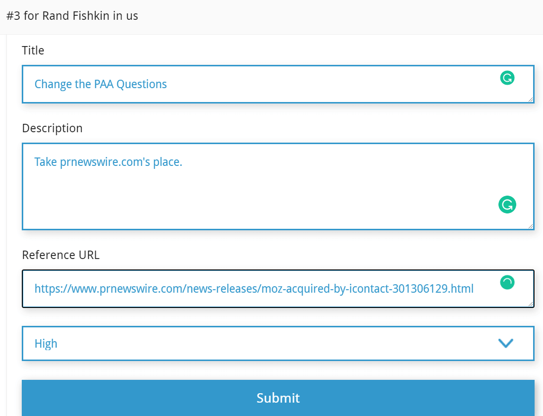 Task Creation Process to Take Over a Web-Site in PAA Questions