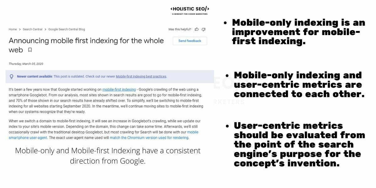 Mobile-only indexing and user-centric metrics