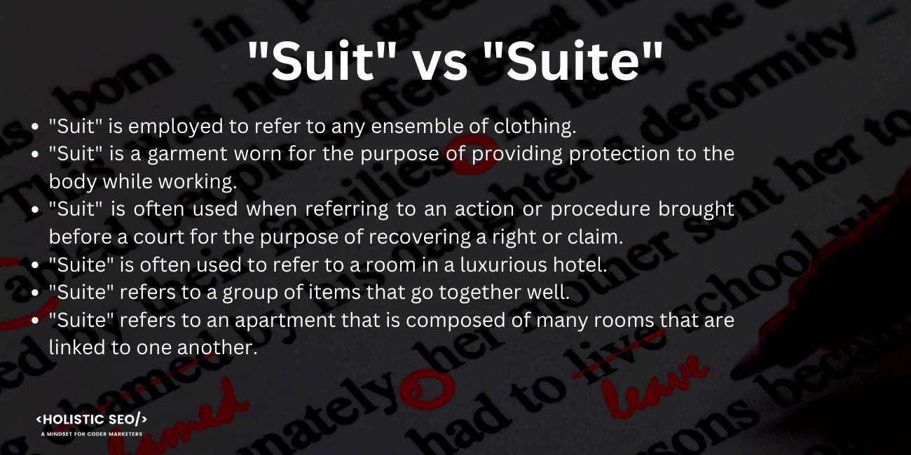 Suit vs Suite: Difference between Them and How to correctly use them -  Holistic SEO