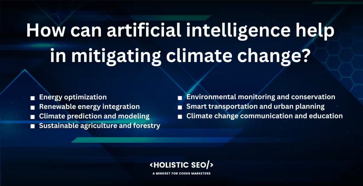 How can artifical intelligence help in mitigating climate change?
energy optimization, Renewable energy integration, Climate Prediction and modeling, Sustainable agriculture and forestry, Environmental montoring and conservation, smart transportation and urban planning, Climate change communication and education.