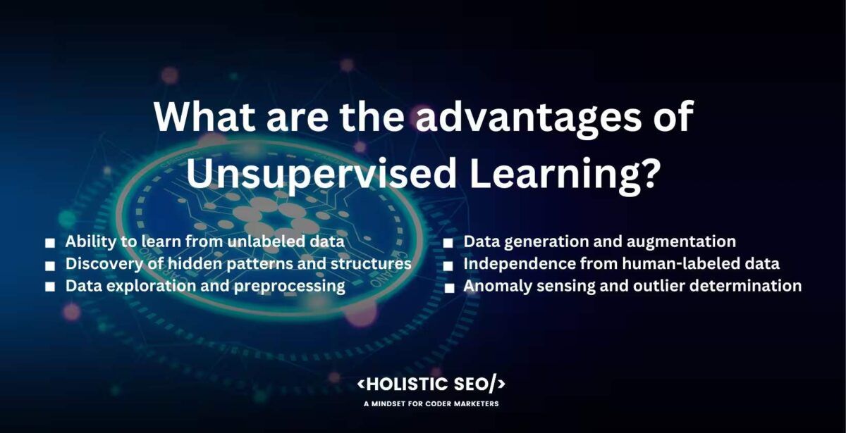 What are the advantages of Unsupervised Learning

Ability to learn from unlabeled data, Discovery of hidden patterns and structures, Data exploration and preprocessing, Data generation and augmentation, Independence from human-labeled data, Anomaly sensing and outlier determination