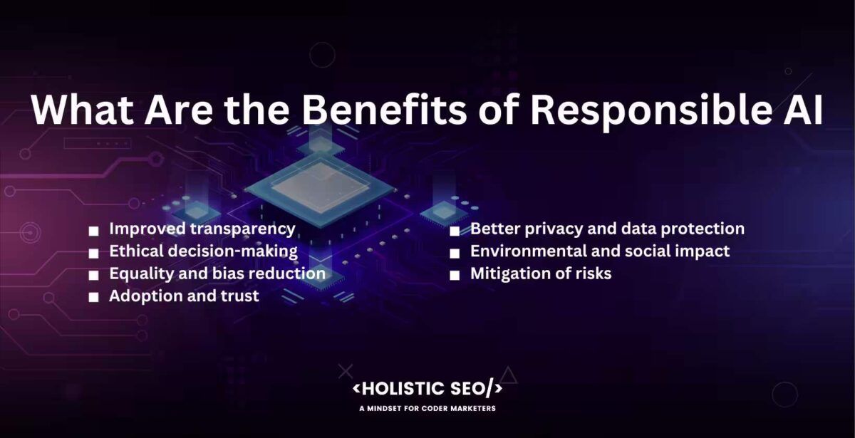 What are the benefits of responsible AI

Improved transparency, Ethical decision-making, Equality and bias reduction, Adoption and trust, Better privacy and data protection, Environmental and social impact, Mitigation of risks