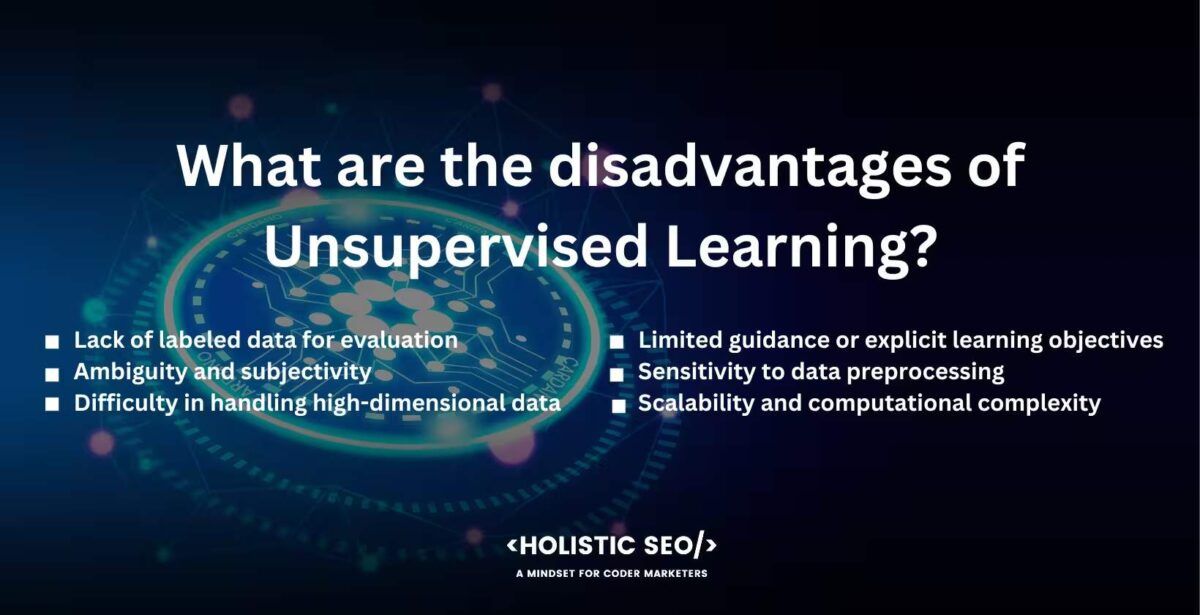 What are the disadvantages of Unsupervised Learning

Lack of labeled data for evaluation, Ambiguity and subjectivity, Difficulty in handling high-dimensional data, Limited guidance or explicit learning objectives, Sensitivity to data preprocessing, Scalability and computational complexity
