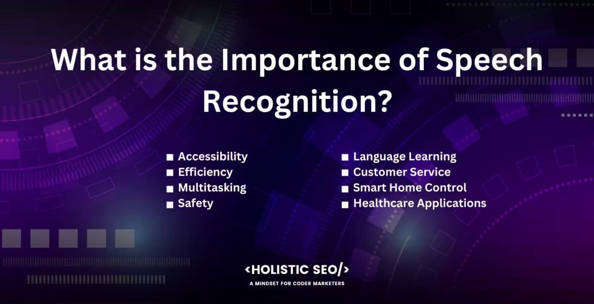 What is the Importance of Speech Recognition. Acccessibility,efficieny,multitasking,safety,language learning,customer service,smart home control,healthcare applications