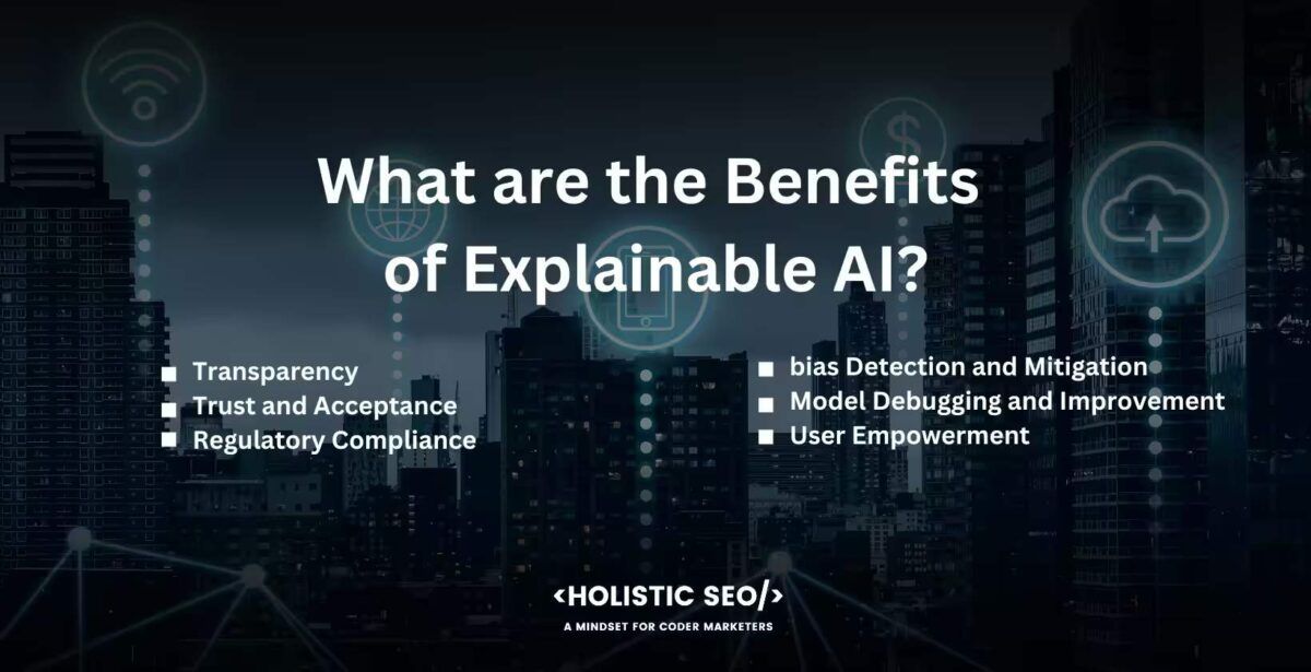 what are the benefits of explainable ai

Transparency, trust and acceptance,regulatory compliance, bias detection and mitigation, Model debugging and improvement, user empowerment 