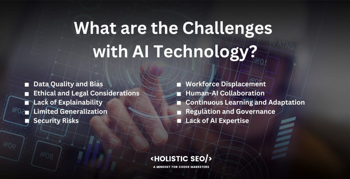 what are the challenges with ai technology

Data Quality and Bias: AI algorithms heavily rely on data for training and decision-making. If the data used is of poor quality or biased, it leads to inaccurate or unfair outcomes. Ensuring data quality and mitigating biases in AI systems is a critical challenge.

Ethical and Legal Considerations: AI raises ethical dilemmas, such as privacy concerns, algorithmic transparency, and accountability. Determining who is responsible for AI decisions and addressing potential ethical issues requires careful consideration and regulatory frameworks.

Lack of Explainability: AI algorithms often operate as black boxes, making it difficult to understand how they arrive at specific conclusions or decisions. The lack of interpretability and explainability hinders trust and limits the adoption of AI in critical applications.

Limited Generalization: AI models trained on specific datasets struggle to generalize their knowledge to new or different scenarios. Such a limitation hinders the scalability and applicability of AI solutions across various domains.

Security Risks: They are vulnerable to cyberattacks as AI systems become more pervasive. Adversarial attacks, data poisoning, and unauthorized access to AI models pose security risks that need to be addressed to maintain the integrity and reliability of AI systems.

Workforce Displacement: The automation capabilities of AI raise concerns about job displacement. Certain roles and tasks become obsolete as AI technology advances, requiring a reevaluation of workforce skills and the creation of new job opportunities.

Human-AI Collaboration: Effective integration of AI technology with human decision-making processes is a challenge. Ensuring that AI systems augment human intelligence, rather than replace it, requires careful consideration of human-AI collaboration models and interfaces.

Continuous Learning and Adaptation: AI models struggle to adapt to evolving environments or handle unexpected scenarios. Developing AI systems that continuously learn, adapt, and handle novel situations is an ongoing challenge.

Regulation and Governance: The rapid advancement of AI technology calls for appropriate regulations and governance frameworks. Balancing innovation and accountability, addressing potential biases and risks, and ensuring responsible AI development and deployment are essential challenges.

Lack of AI Expertise: There is a shortage of skilled professionals with expertise in AI development, deployment, and management. Bridging the skills gap and promoting AI literacy across various disciplines is crucial for leveraging the full potential of AI technology.