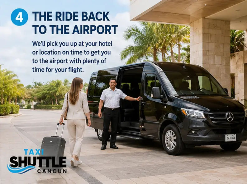 Transfer vehicle heading to Cancun airport